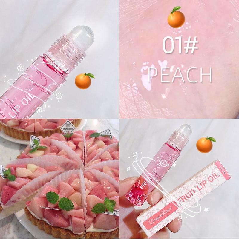 6 PCS Fruit Flavour Lip Oil Roller Juicy Lip Oil, Shiny Lip Gloss Lipstick Makeup