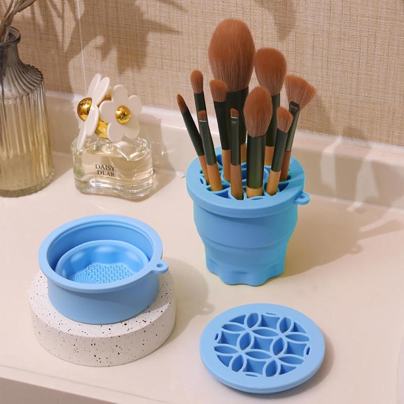 Makeup Brush Cleaning Pad with Storage Stand, Folding Portable Cleaning Tool, 2 in 1 Silicone Cleaning Pad and Makeup Brush Storage Stand