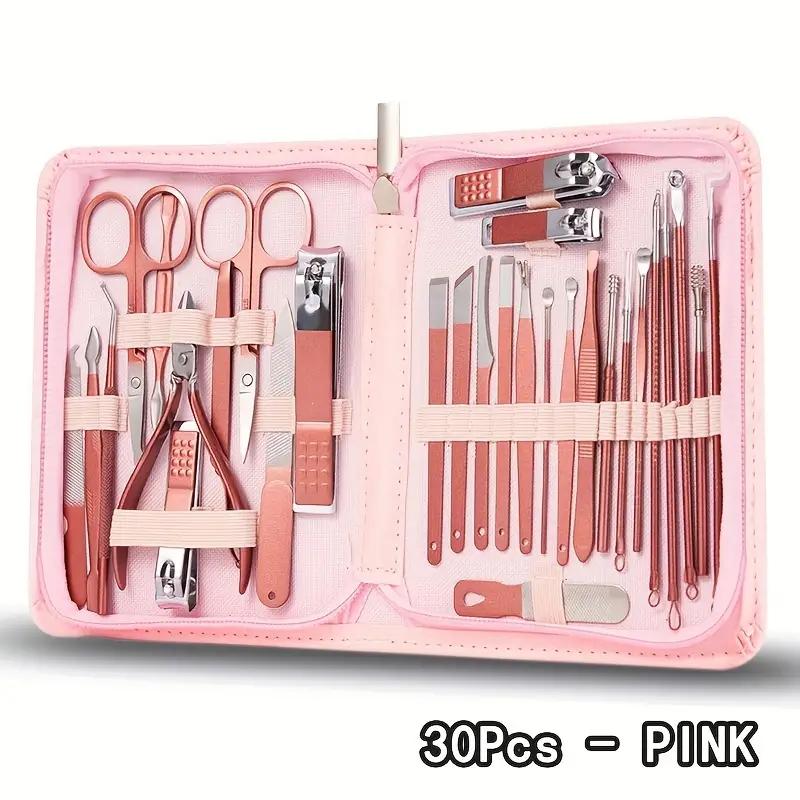 Pink 30-piece nail clipper set Portable nail clipper set Nail clipper Stainless steel pedicure professional kit Beauty manicure complete set