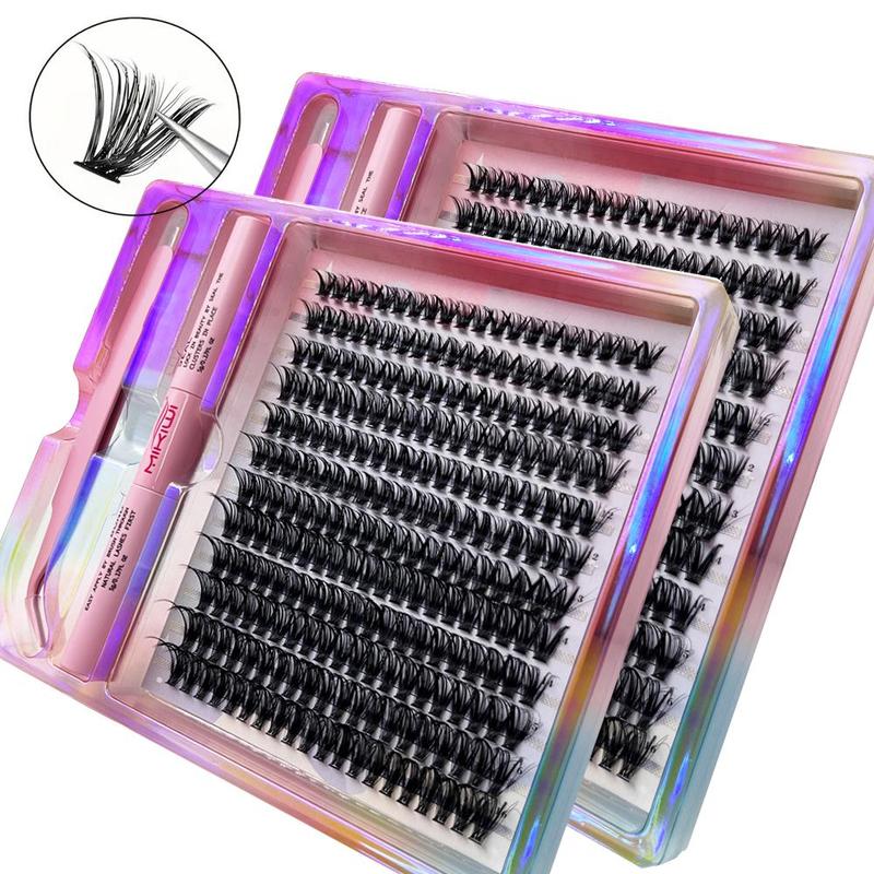 Natural Look Lash Clusters Extensions Kit, Mixed Size Individual False Eyelashes with Lash Glue & Tweezers, Self Grafting Lash Cosmetic