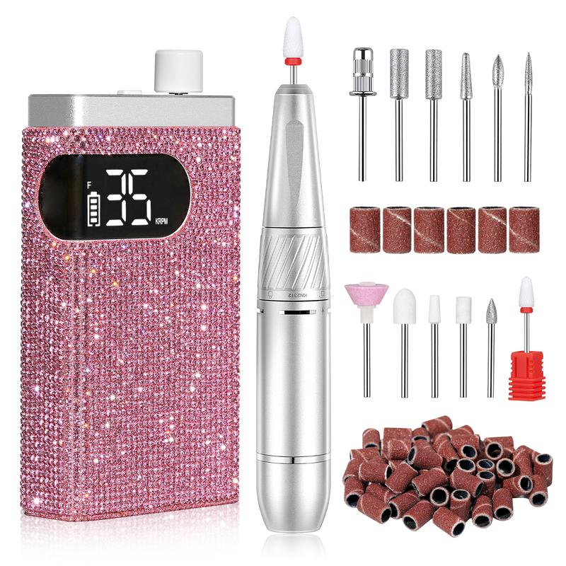 Rechargeable 35000RPM Nail Drill Sparkling Portable Professional Electric Nail File for Acrylic Gel Nails Professional Nail Tools for Manicure Pedicure, Pink