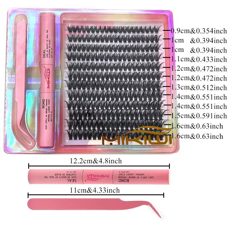 Natural Look Lash Clusters Extensions Kit, Mixed Size Individual False Eyelashes with Lash Glue & Tweezers, Self Grafting Lash Cosmetic