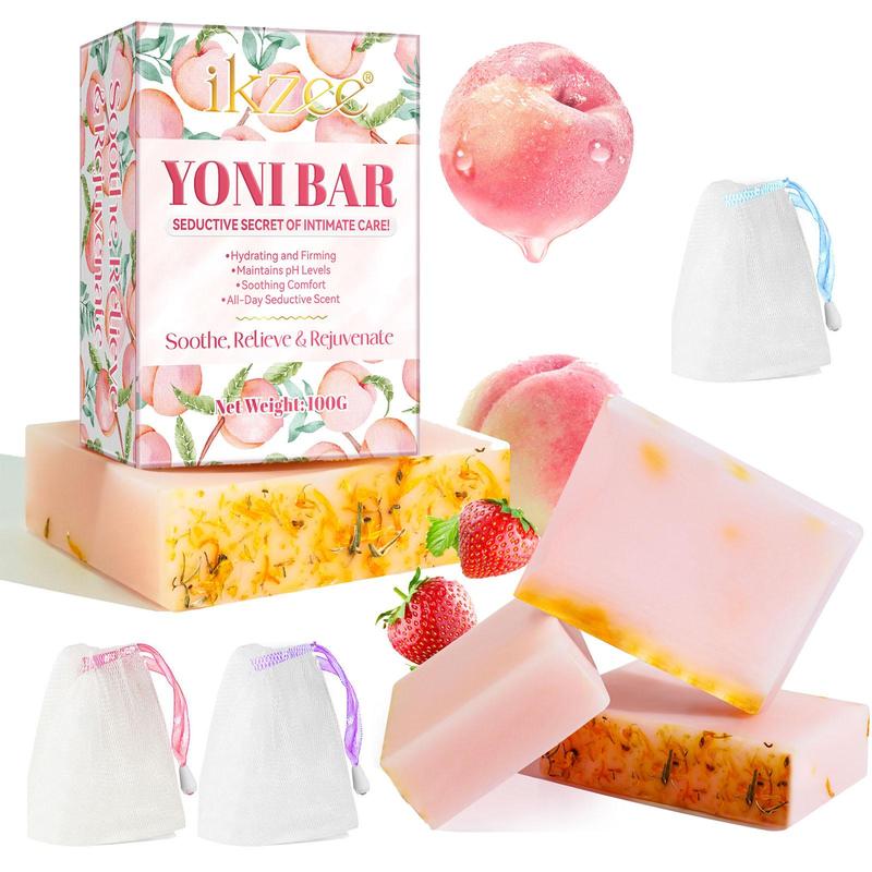 Strawberry & Peach Flavor Soap, 1 2 3 Counts Fruity Scent Nourishing Skin Soap with Random Color Foam Net, Gentle Care Soap for Women