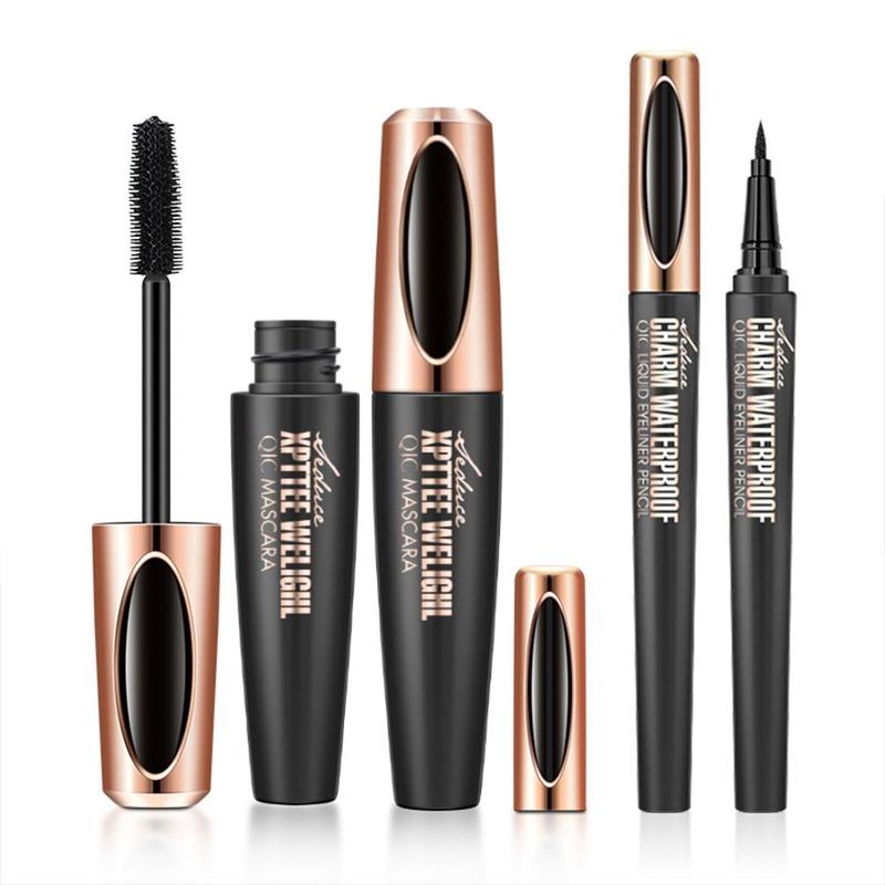 Waterproof Long-lasting Liquid Eyeliner & Mascara Set, 2 Counts set Quick Drying Eyeliner Pen with Precise Flexible Tip & Comfortable Grip, Professional Daily Makeup Accessories