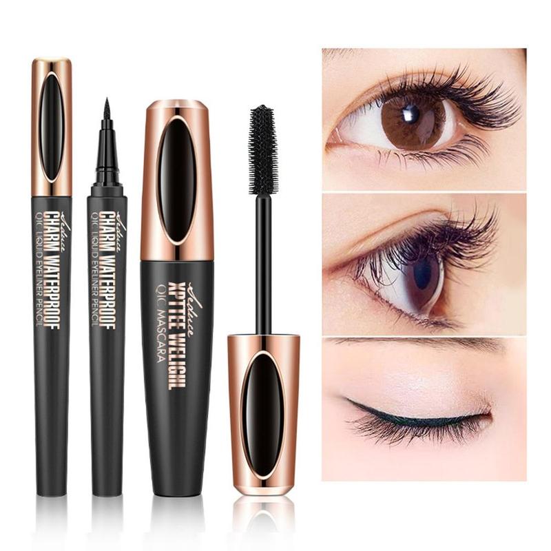 Waterproof Long-lasting Liquid Eyeliner & Mascara Set, 2 Counts set Quick Drying Eyeliner Pen with Precise Flexible Tip & Comfortable Grip, Professional Daily Makeup Accessories