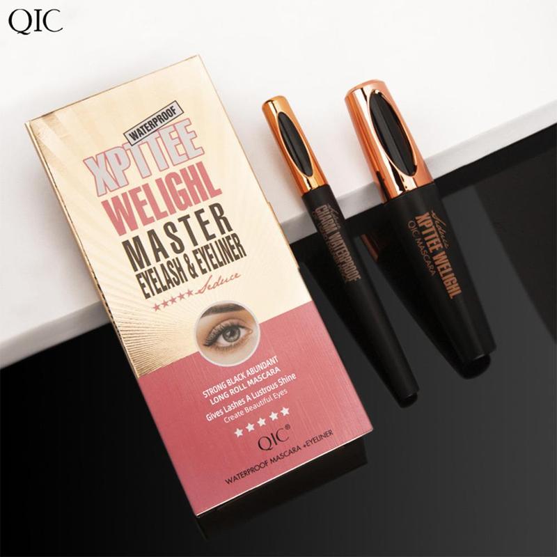 Waterproof Long-lasting Liquid Eyeliner & Mascara Set, 2 Counts set Quick Drying Eyeliner Pen with Precise Flexible Tip & Comfortable Grip, Professional Daily Makeup Accessories