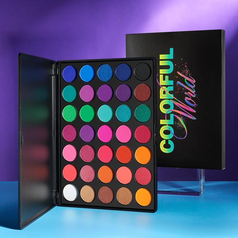 Gorgeous Rainbow Eyeshadow Palette! This stunning palette comes with 35 bright matte and shimmer shades. The silky powder is not only long-lasting but also highly pigmented, making it an ideal makeup kit for creating eye-catching eye looks.