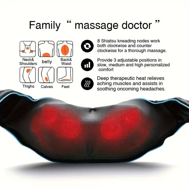 Heated Acupressure Neck and Shoulder Massager - Deep Kneading Massage for Neck, Back, Shoulders, Waist, Legs, Feet, and Muscles, Perfect Gift for Men, Women, Mom, and Dad