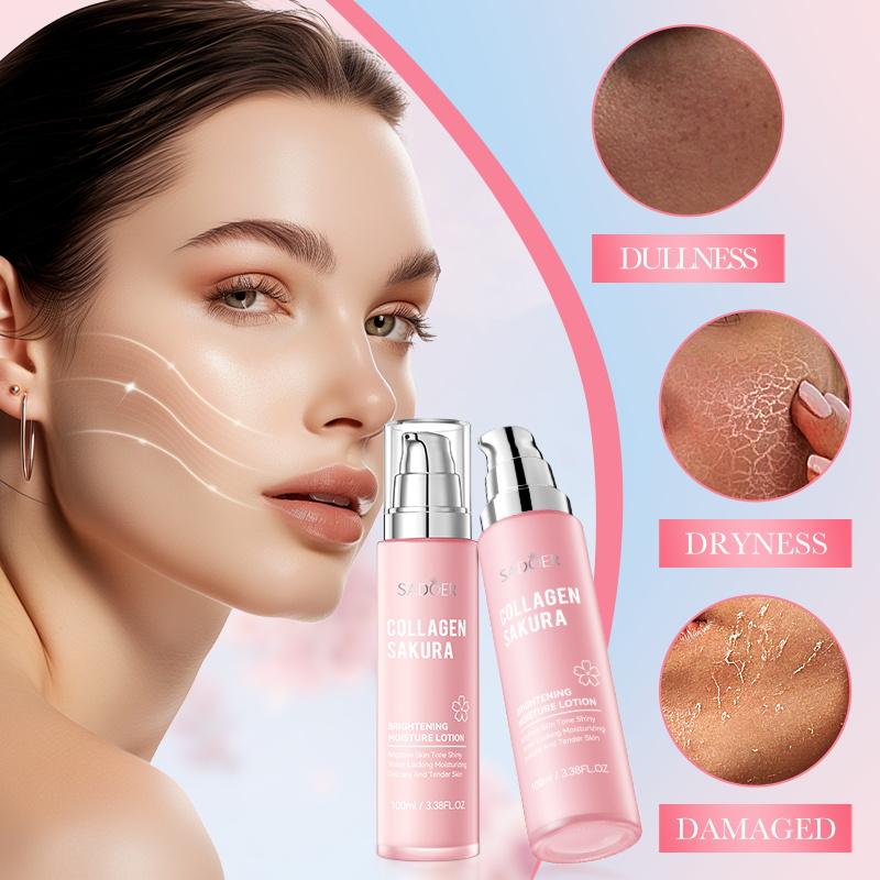 Collagen Sakura Brighten Moisture Lotion,Moisturizing Brighten Face Cream,Brighten Skin Tone Shiny,Water Locking Moisturizing Delicate Skin