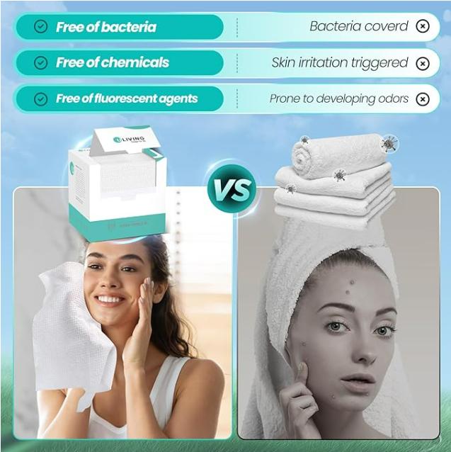 Super Soft Disposable Face Towel for All Skin Types - Large Size - Skincare Upgraded, wet and dry