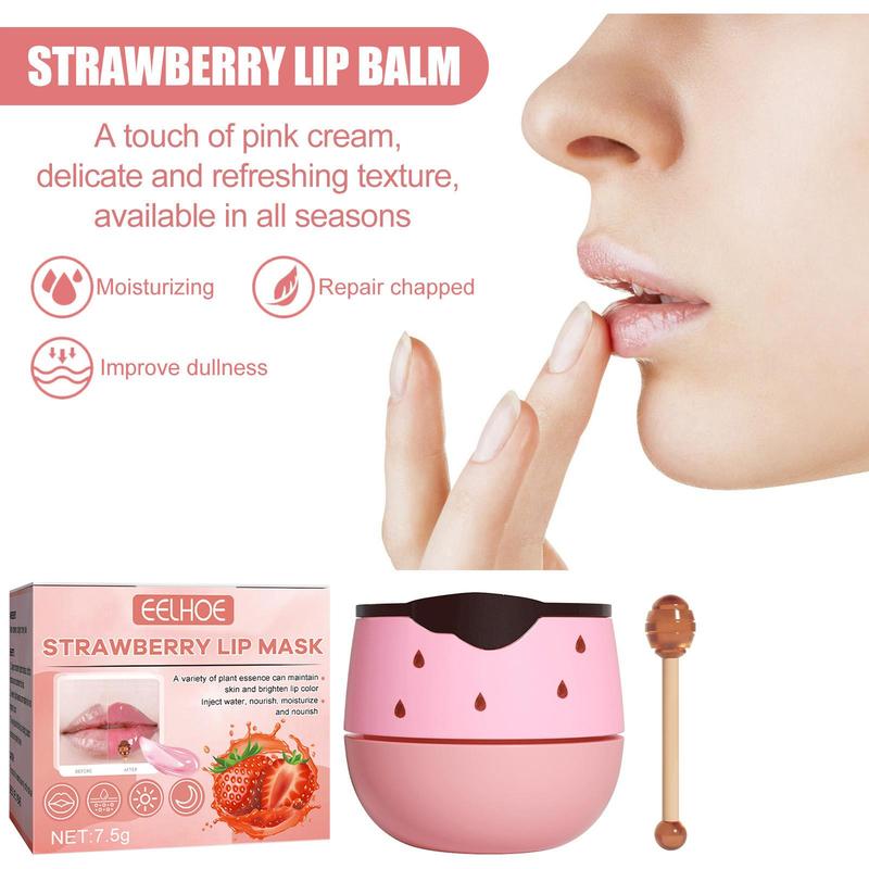 Cute Jar Design Lip Mask with Lip Brush (2pcs set), Moisturizing Strawberry & Honey Flavor Lip Mask, Hydrating Lip Care Product for Women & Girls