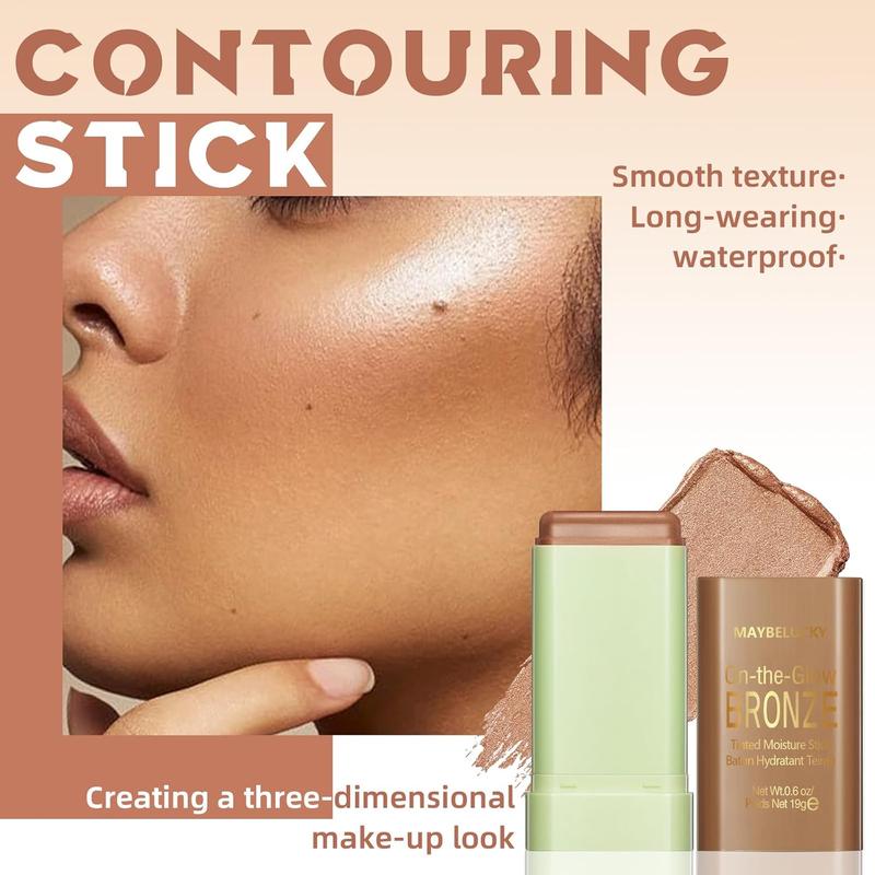 Cream Contour Stick for Cheeks Tint, Multi-Use Makeup Highlighter Blush Bronzer Stick, Natural Glow Solid Moisturizer Stick Blendable Illuminator On-the-Go Shimmer Cream Contour Makeup-02.Christmas Gift