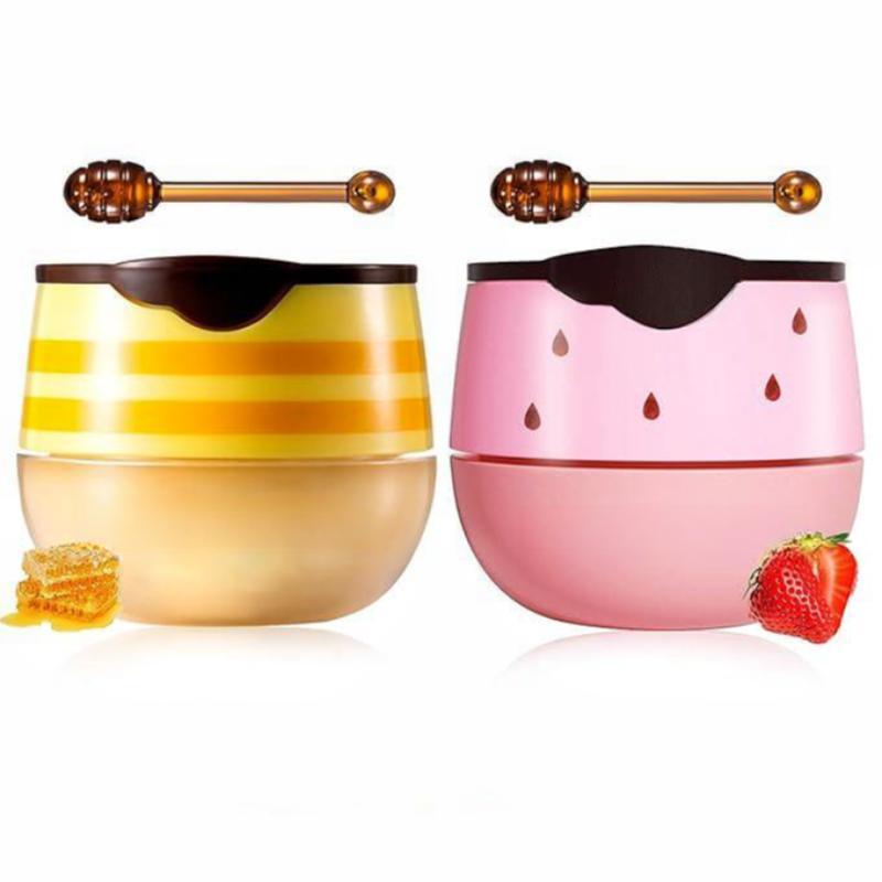 Cute Jar Design Lip Mask with Lip Brush (2pcs set), Moisturizing Strawberry & Honey Flavor Lip Mask, Hydrating Lip Care Product for Women & Girls