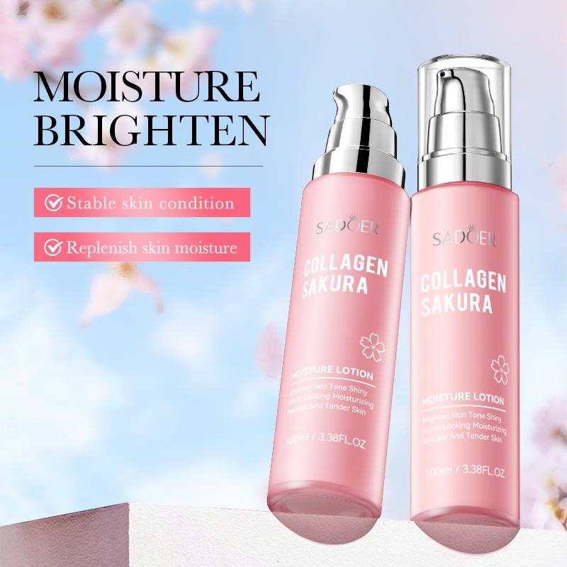 Collagen Sakura Brighten Moisture Lotion,Moisturizing Brighten Face Cream,Brighten Skin Tone Shiny,Water Locking Moisturizing Delicate Skin