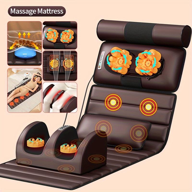 With Heating and 10 One Vibration Node, Adjustable Pillow and Heating Mat Full Body Massage Mat-Professional Neck and Back Muscle Relaxation Full Body Massager, Plug-in Power Supply, without Flavor, 110v-240v US Plug