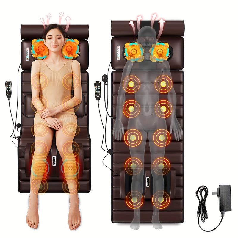 With Heating and 10 One Vibration Node, Adjustable Pillow and Heating Mat Full Body Massage Mat-Professional Neck and Back Muscle Relaxation Full Body Massager, Plug-in Power Supply, without Flavor, 110v-240v US Plug