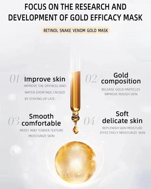 Retinol Snake Venom Gold Mask, Rejuvenating Gold Peel off Mask, Gold Anti Aging Face Mask For Flawless Skin, Anti Wrinkles & Reduce Fine Lines, Clear Acne, Minimize Pores, Moisturizing, 100g