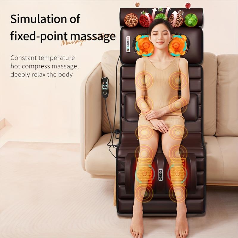 With Heating and 10 One Vibration Node, Adjustable Pillow and Heating Mat Full Body Massage Mat-Professional Neck and Back Muscle Relaxation Full Body Massager, Plug-in Power Supply, without Flavor, 110v-240v US Plug