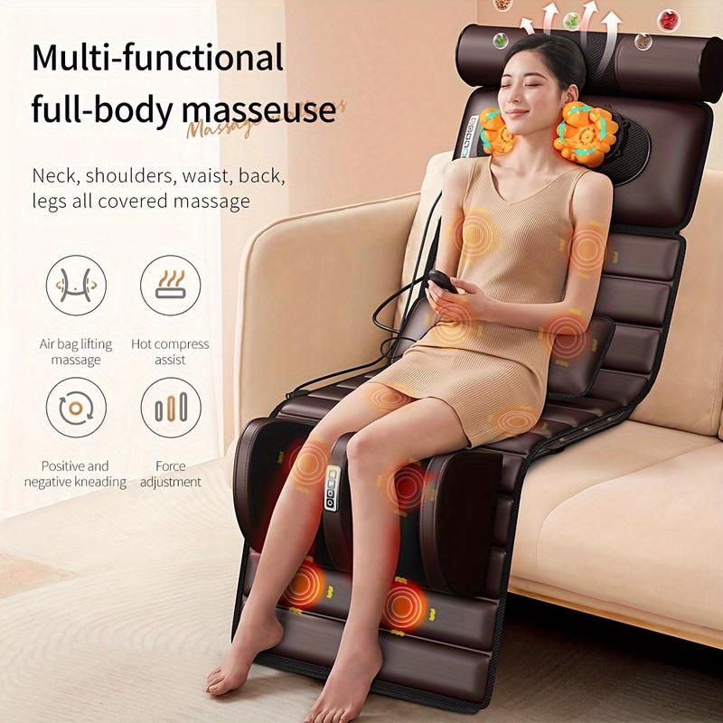 With Heating and 10 One Vibration Node, Adjustable Pillow and Heating Mat Full Body Massage Mat-Professional Neck and Back Muscle Relaxation Full Body Massager, Plug-in Power Supply, without Flavor, 110v-240v US Plug