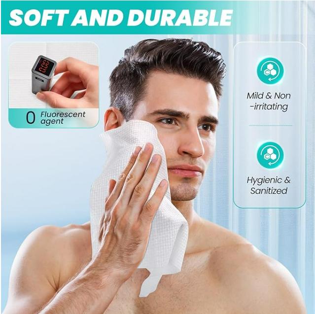 Super Soft Disposable Face Towel for All Skin Types - Large Size - Skincare Upgraded, wet and dry