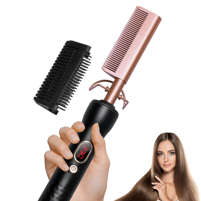 Portable Hair Straightening Comb, Professional Heated Hair Straightener for Women, Hair Curling Iron for Home & Salon Use