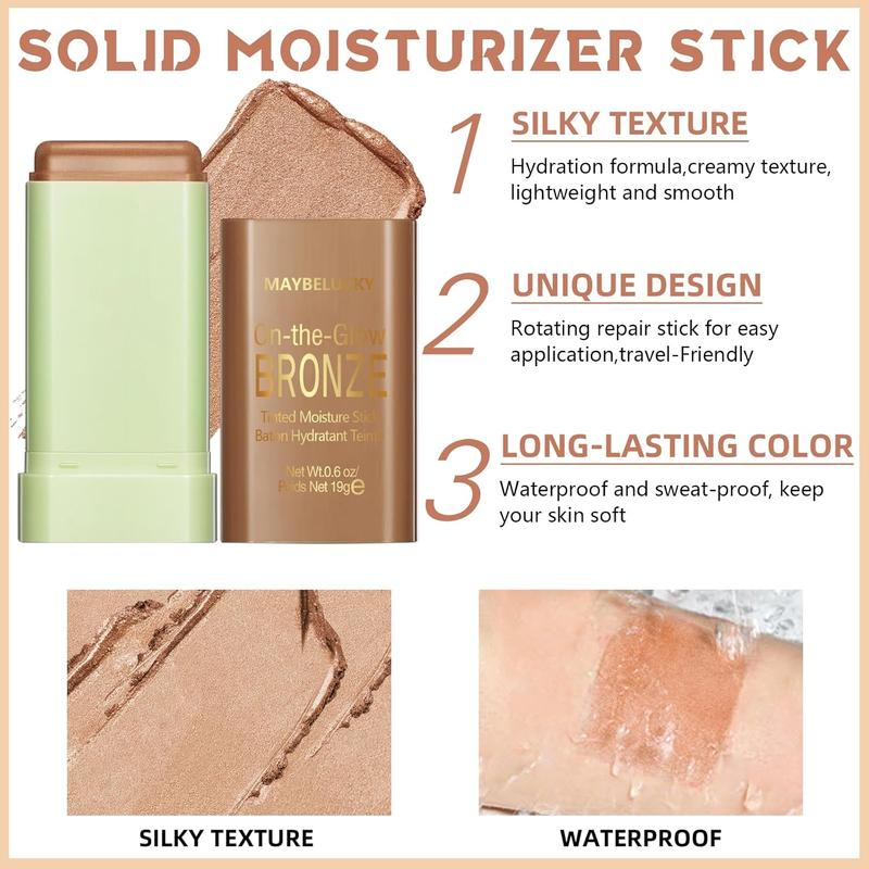 Cream Contour Stick for Cheeks Tint, Multi-Use Makeup Highlighter Blush Bronzer Stick, Natural Glow Solid Moisturizer Stick Blendable Illuminator On-the-Go Shimmer Cream Contour Makeup-02.Christmas Gift