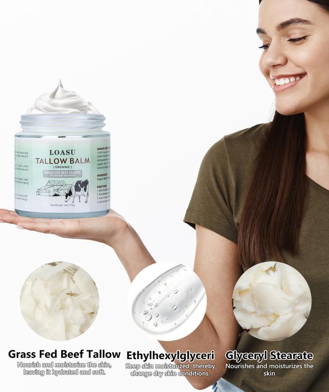 2XL (4fl.oz. 113g) Handmade Whipped  Beef Tallow for Skin, Grass Fed Beef Tallow for Face, Beef Tallow Moisturizer for Face and Body - Organic Beef Tallow to Nourish the Skin, 4 fl. oz. Skincare Balm Smooth Vitamins Comfort Skin Repair Moisture Hydrating