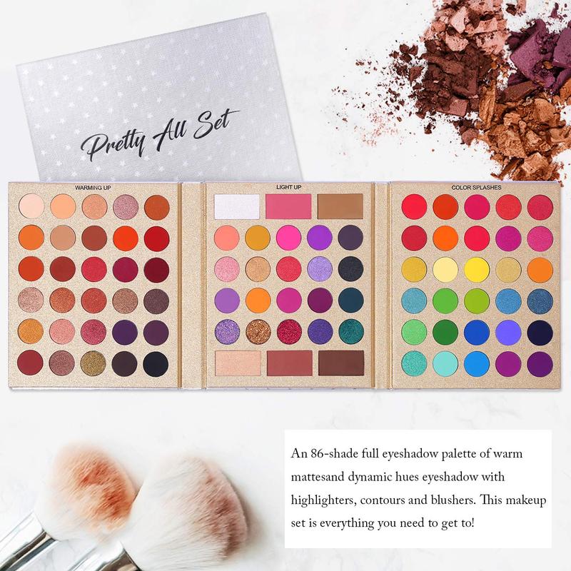 Pretty All Set Eyeshadow Palette Holiday Gift Set Pro 86 Colors Makeup Kit Matte Shimmer Eye Shadow Highlighters Contour Blush Powder All In One Valentine's Day Makeup Pallet