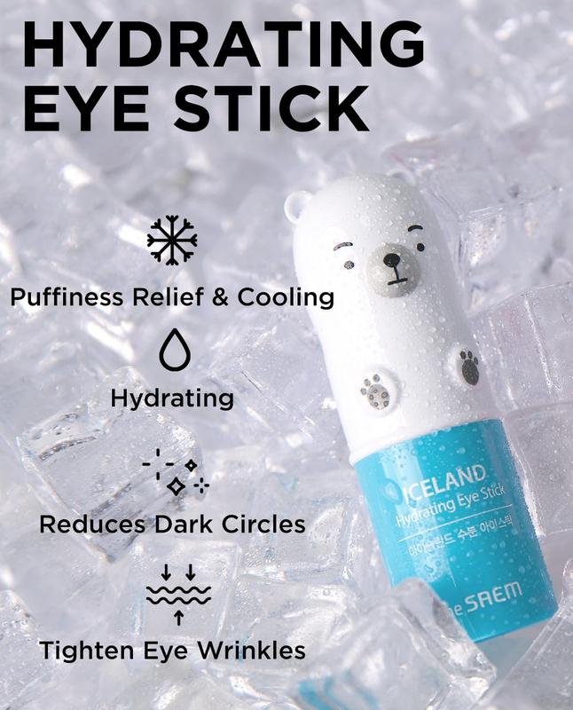 The SAEM Iceland Hydrating Eye Stick 0.24oz - Cooling Eye Balm for Dark Circles and Puffiness – Under Eye Treatment - Reduce Wrinkles and Moisturizing - Minimize Dark & Puffy Eyes - Aqua Scent