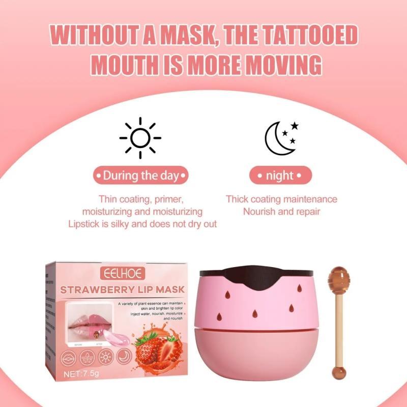 Cute Jar Design Lip Mask with Lip Brush (2pcs set), Moisturizing Strawberry & Honey Flavor Lip Mask, Hydrating Lip Care Product for Women & Girls