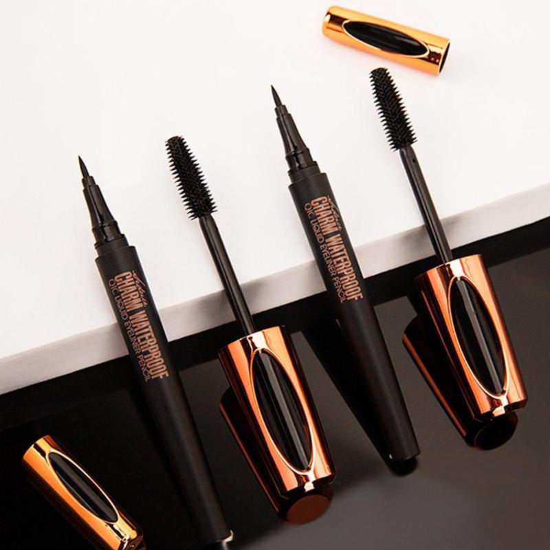 Waterproof Long-lasting Liquid Eyeliner & Mascara Set, 2 Counts set Quick Drying Eyeliner Pen with Precise Flexible Tip & Comfortable Grip, Professional Daily Makeup Accessories