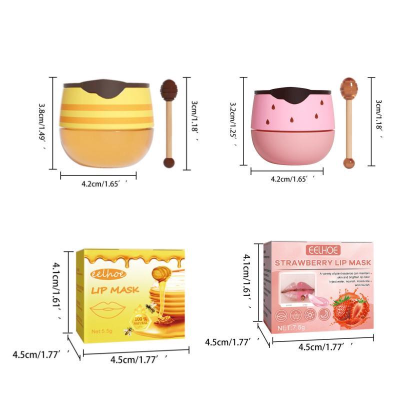 Cute Jar Design Lip Mask with Lip Brush (2pcs set), Moisturizing Strawberry & Honey Flavor Lip Mask, Hydrating Lip Care Product for Women & Girls