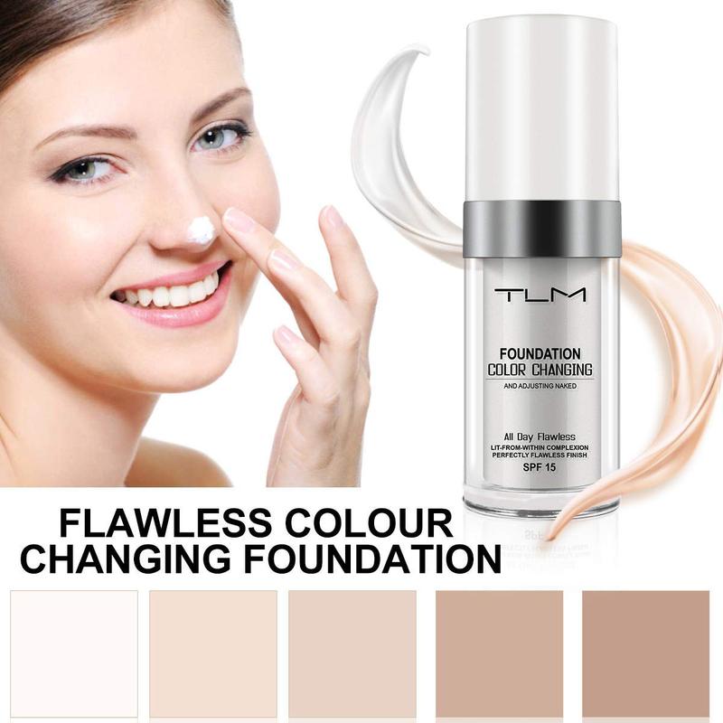 2PCS TLM Flawless Colour Changing Warm Skin Tone Foundation, Naturally Blends foundation makeup, Long Lasting Waterproof  Liquid Foundation SPF