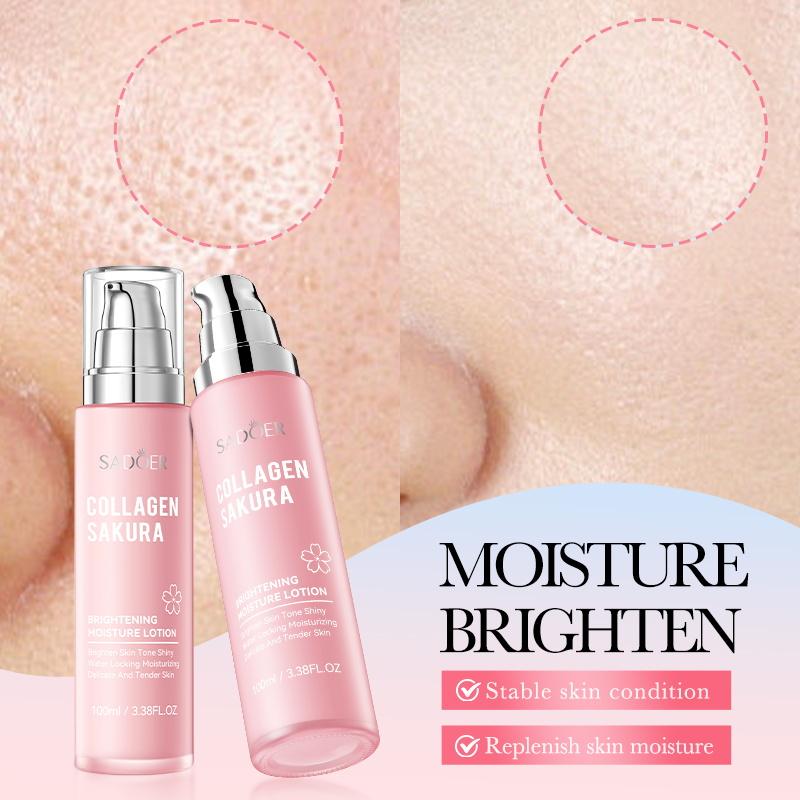 Collagen Sakura Brighten Moisture Lotion,Moisturizing Brighten Face Cream,Brighten Skin Tone Shiny,Water Locking Moisturizing Delicate Skin