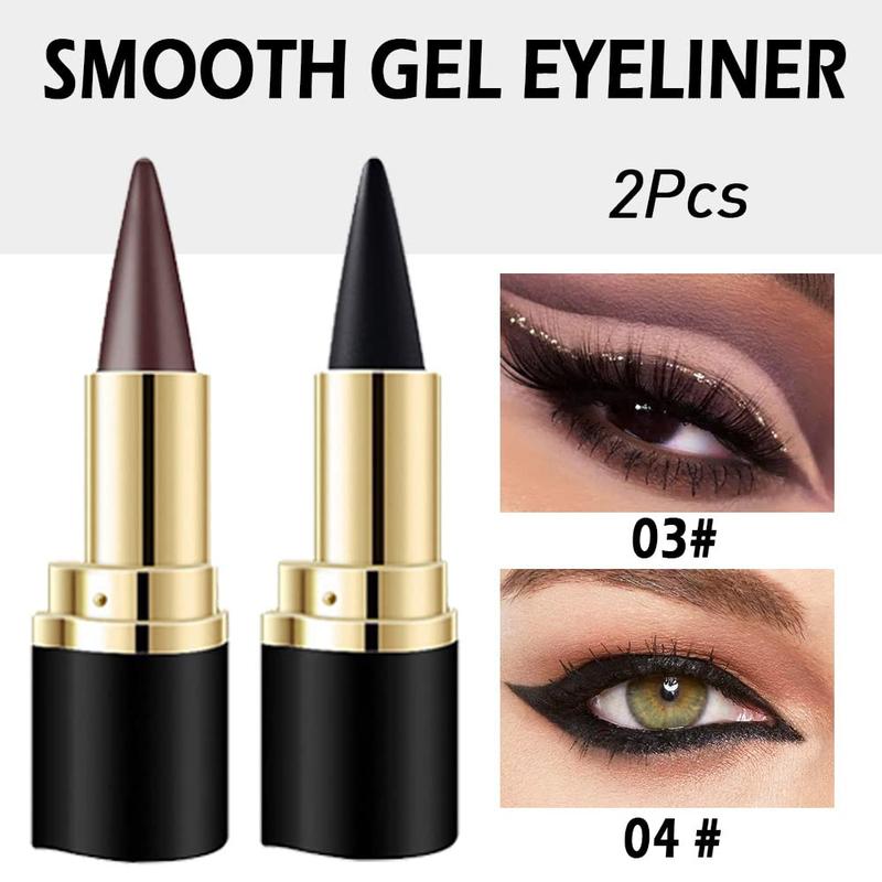 Set Pensil Mata Gel Hitam Coklat 2Pcs, Tahan Air, Tahan Smudge, Palet Bayangan Mata Krim Alami, Warna Hitam Smokey, Makeup Halloween Goth, Delineador de Ojos, Lipliner, Kosmetik