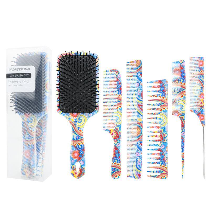 Ethnic Pattern Hair Comb Set, 6 Counts set Hair Styling & Scalp Massage Comb, Hair Styling Tool for Women & Men