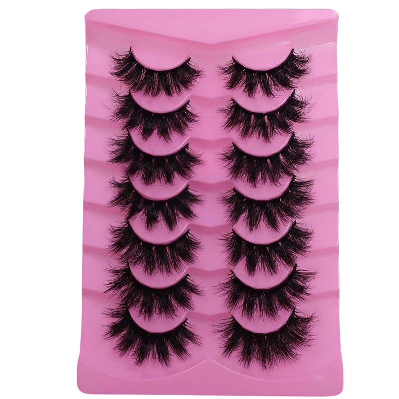 Natural Look False Eyelashes, 7 Pairs Fluffy Curling Faux Cluster Lashes, Volumized False Eyelashes for Women and Girls Eye Makeup Enhancement