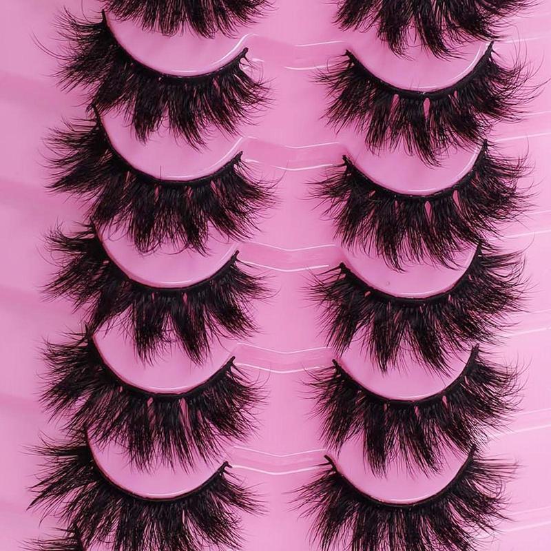 Natural Look False Eyelashes, 7 Pairs Fluffy Curling Faux Cluster Lashes, Volumized False Eyelashes for Women and Girls Eye Makeup Enhancement