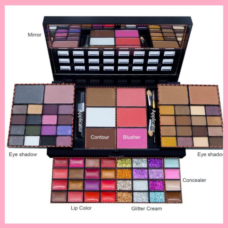 Makeup Kit For Women Full Kit - 74 colors makeup sets - 36 Eyeshadow, 28 Lip Gloss, 3 Contour Powder, 3 Brushes, 3 Blusher, 4 Concealer, 1 Mirror, three-dimensional pull type Combination Palette