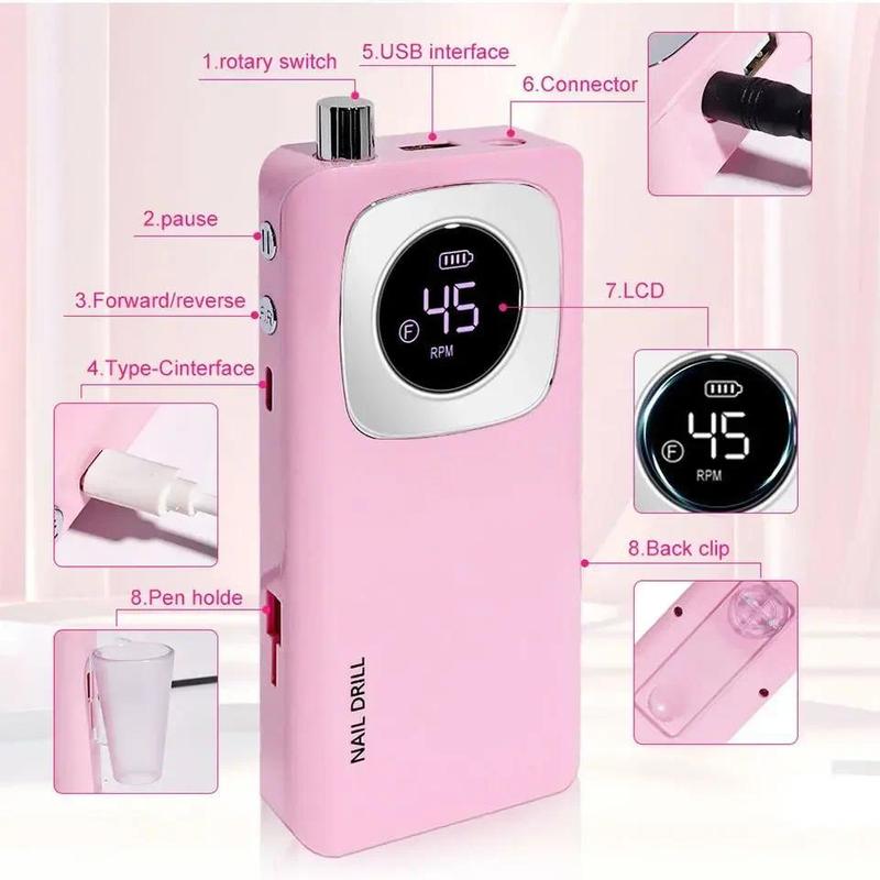 Original 45000RPM Professional Rechargeable Electric Nail Drill Machine Portable Cordless Nail File For Acrylic Gel Nails Remove