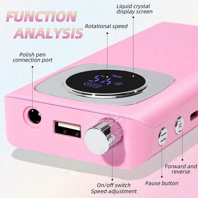 Portable Electric Nail Drill, 1 Set Nail Polishing Machine, Variable Speed Electric Nail File Tool, DIY Nail Art Tool