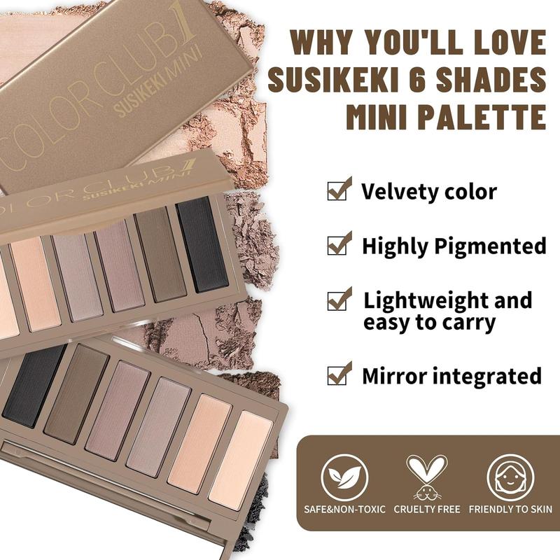 6 Colors Mini Naked Eyeshadow Makeup Palette Neutral Nude Smoky Eye Shadow Taupe & Brown Matte Make Up Pallet with Mirror Highly Pigmented Long Lasting Waterproof Travel Size Gift Kit 01