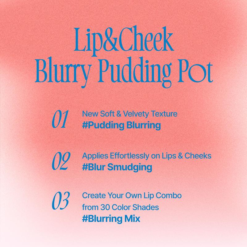 [My Girls] fwee Lip&Cheek Blurry Pudding Pot | Makeup Blush and Blurred Matte Lips | Pudding Texture, Airbrushed Finish | 2 colors (My+Girls) + Lip brush makeup set