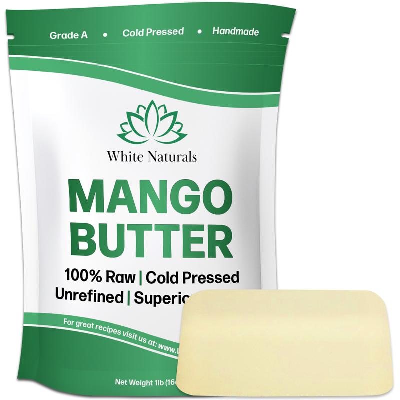 White Naturals Raw Mango Butter Unrefined Organic Natural Pure Skin & Hair Moisturizer, Cold Pressed, Use with Shea in DIY Whipped Body Butter, Soap Making, Mango Seed Body Lotion, Lip Balm Hand Cream 16oz Block Body Care Smooth Moisturizing Your Skin