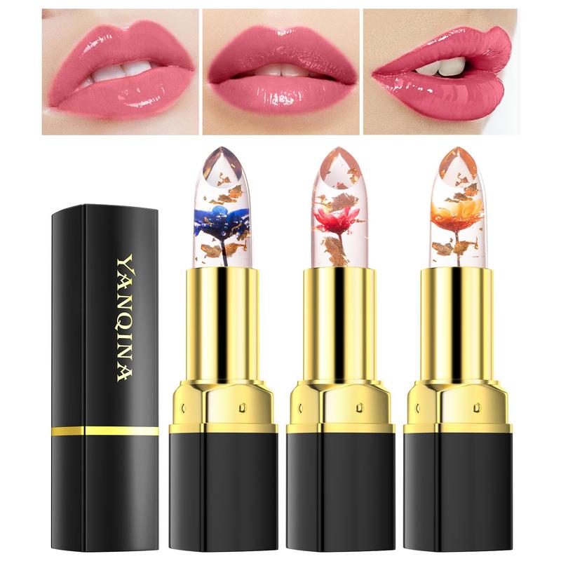 Temperature Color Changing Lipsticks, 3 Counts set Moisturizing Long Lasting Floral Lip Balm, Hydrating Lip Gloss for Girls & Women