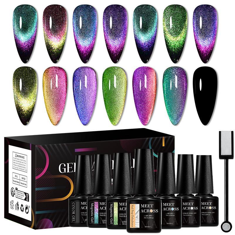 9D Glossy Gel Nail Kit with Magnetic Stick, 1 Set Starry Sky Effect Magnetic & Long Lasting Gel, Nail Art Gift Women & Girls