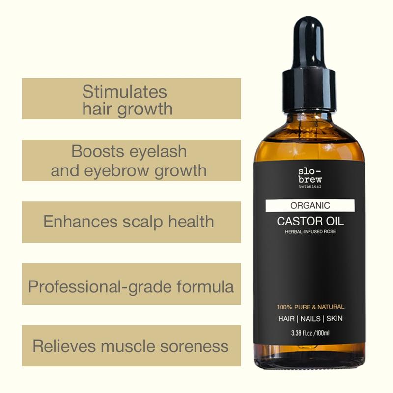 Slo-Brew Organic Castor Oil - 100% Pure and Natural - Premium Grade Expeller-Pressed for Hair Growth, Bold Lashes & Brows - Carrier Oil for Rich Hydration for Hair & Skin - Glass Bottle