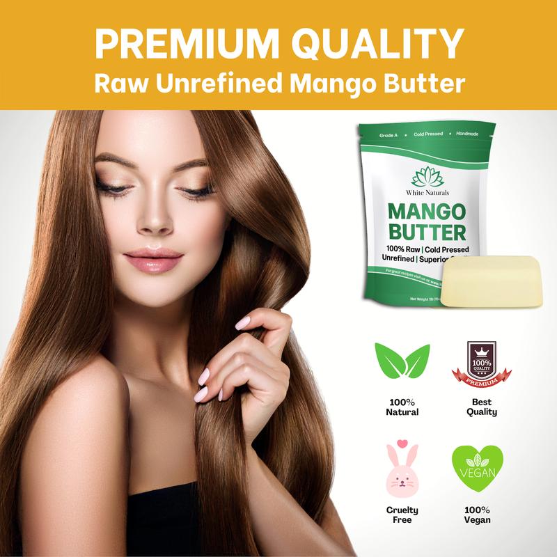 White Naturals Raw Mango Butter Unrefined Organic Natural Pure Skin & Hair Moisturizer, Cold Pressed, Use with Shea in DIY Whipped Body Butter, Soap Making, Mango Seed Body Lotion, Lip Balm Hand Cream 16oz Block Body Care Smooth Moisturizing Your Skin