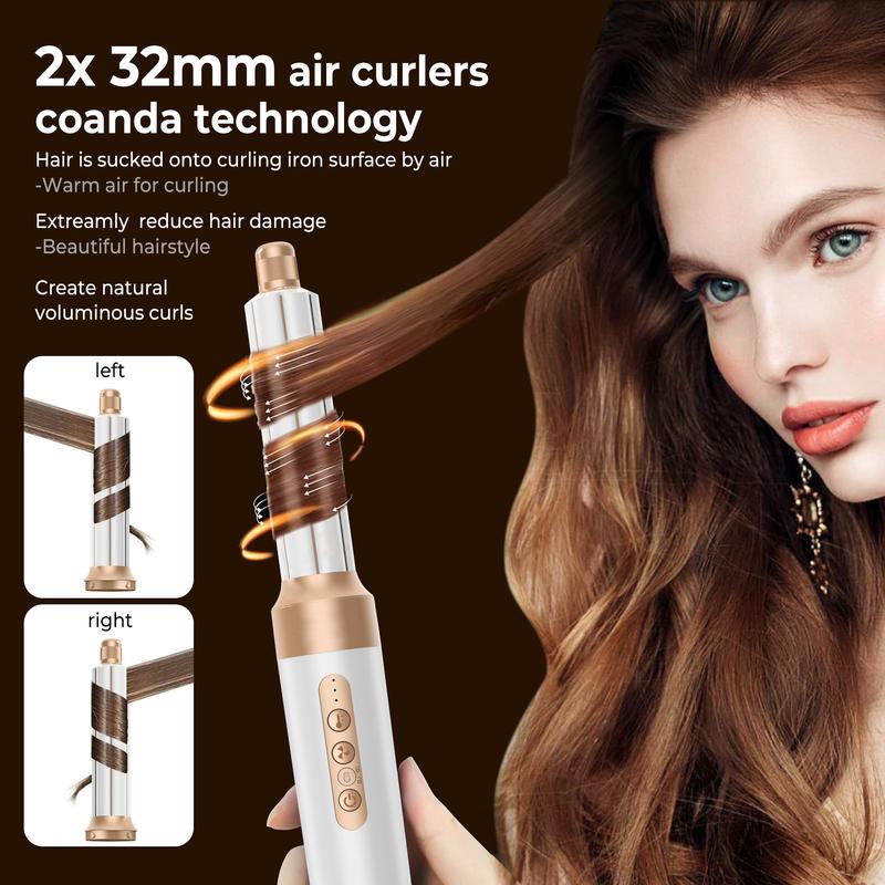 Air Styling 7-in-1 Multi-Functional Salon Comfort Hairdressing Kit, 110,000 RPM Negative Ion Hairdryer Brush for Fast Drying , Automatic Curling Iron , Straightening Brush , Volume Roller Comb, Christmas Winter Gifts & New Year Gifts,