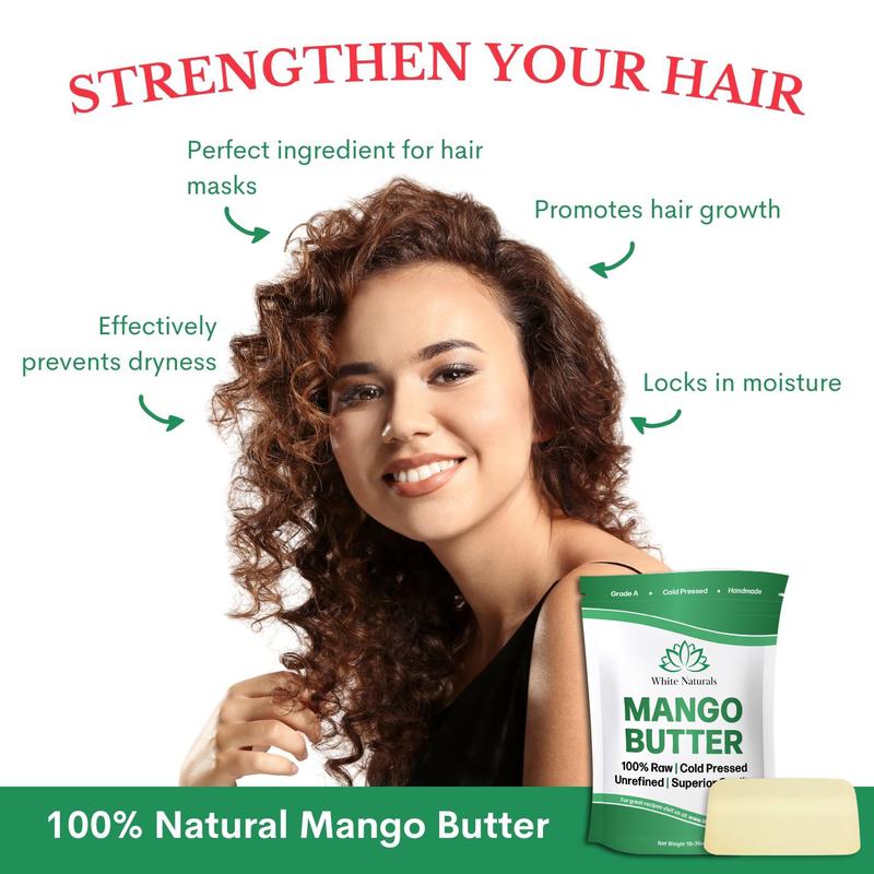 White Naturals Raw Mango Butter Unrefined Organic Natural Pure Skin & Hair Moisturizer, Cold Pressed, Use with Shea in DIY Whipped Body Butter, Soap Making, Mango Seed Body Lotion, Lip Balm Hand Cream 16oz Block Body Care Smooth Moisturizing Your Skin